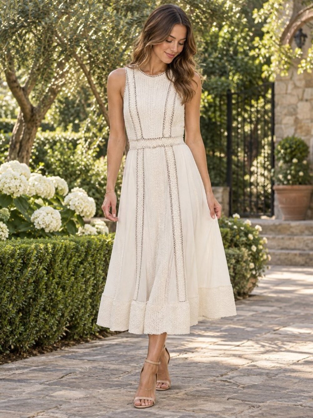 Alice + olivia Maelyn Off White Crochet Chiffon Dress sz 2